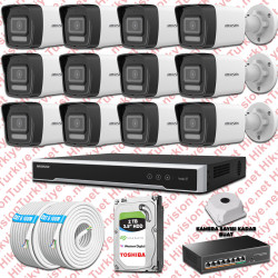 Hikvision 12 İp Kameralı 4mp Hibrit Colorvu Kamera Seti